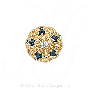 GS078 D/S - 14 Karat Gold Slide with Diamond center and Sapphire accents 